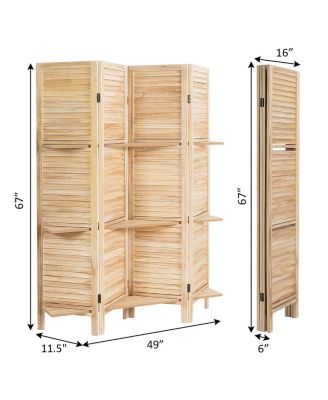 4 Panel Folding Room Divider Screen W/3 Display Shelves 5.6 Ft Tall