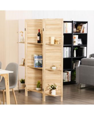 4 Panel Folding Room Divider Screen W/3 Display Shelves 5.6 Ft Tall