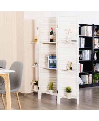 4 Panel Folding Room Divider Screen W/3 Display Shelves 5.6 Ft Tall