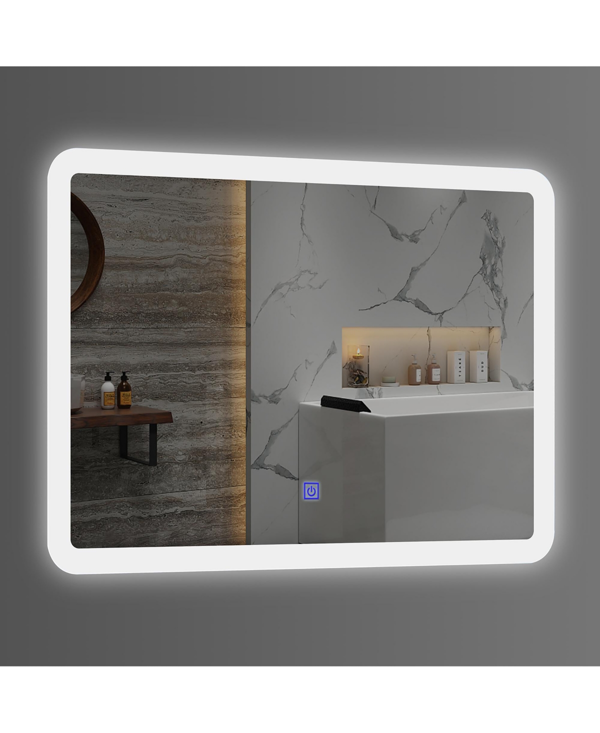 Costway Wall Mounted Rectangle Bathroom Led Mirror Dimmable Touch 3-Color Frameless