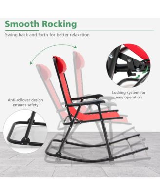 Folding Zero Gravity Rocking Chair Rocker Porch Outdoor Patio Headrest