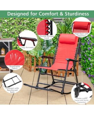 Folding Zero Gravity Rocking Chair Rocker Porch Outdoor Patio Headrest