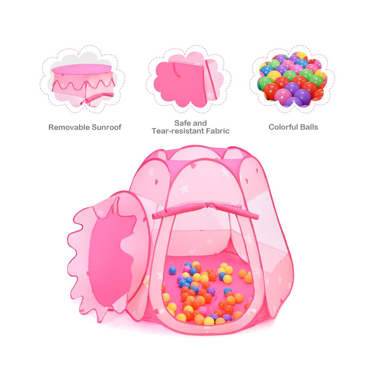 Детские фигурки Costway Kid Outdoor Indoor Princess Play Tent Playhouse Ball Tent Toddler, цвет: Розовый — фото 7