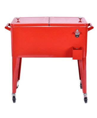 Outdoor Patio 80 Quart Cooler Cart Ice Beer Beverage Chest
