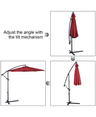 10' Hanging Umbrella Patio Sun Shade Offset Outdoor Market W/t Cross Base