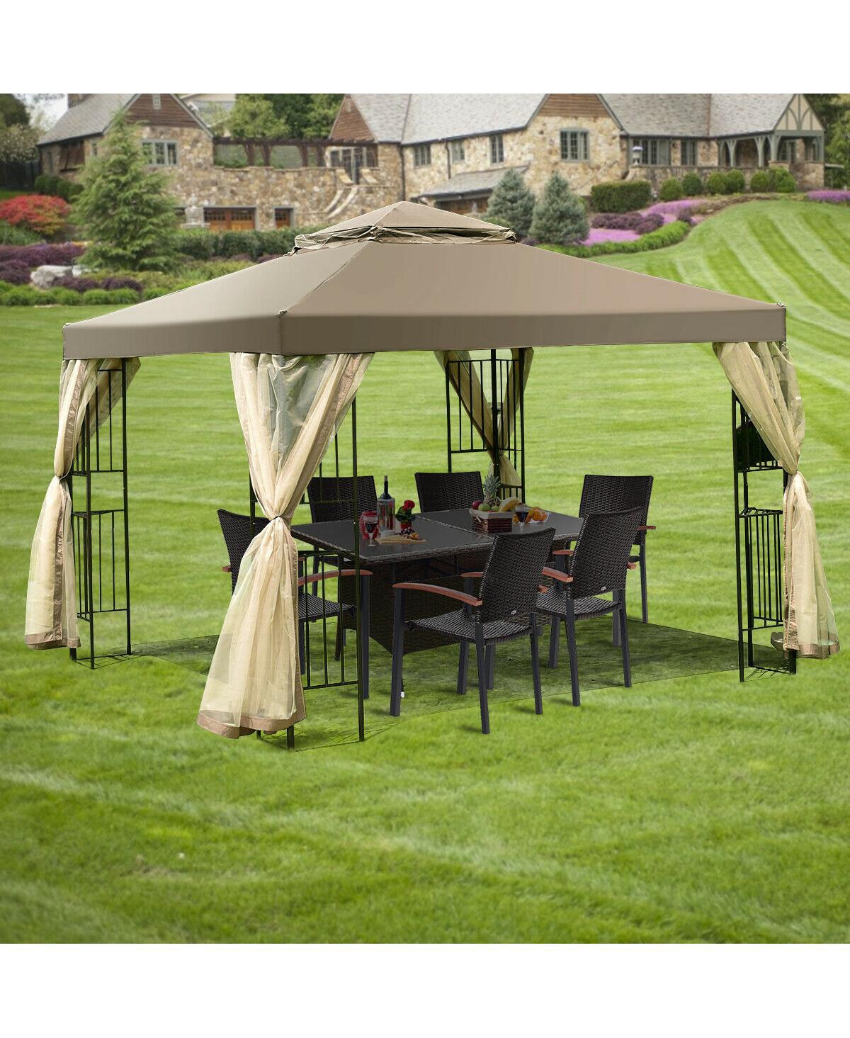 Outdoor 10'x10' Gazebo Canopy Shelter Awning Tent Patio Screw-free structure Garden
