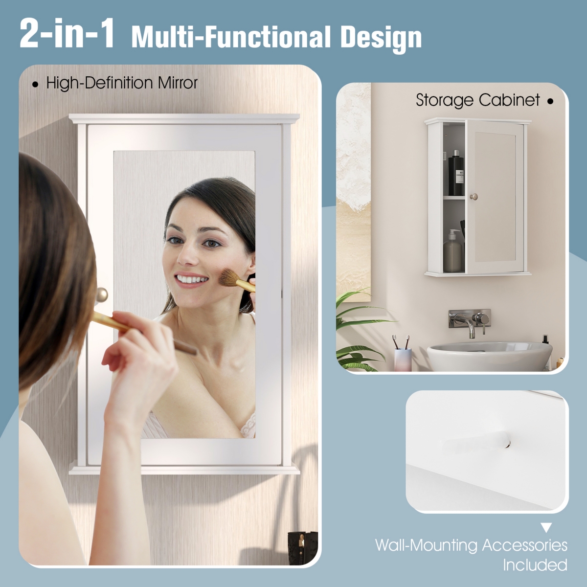 Costway Bathroom Wall Medicine Cabinet Single Mirror Door Cupboard Storage Wood Shelf