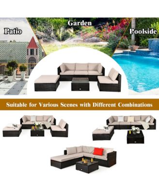 6PCS Outdoor Patio Rattan Furniture Set Cushioned Sectional Sofa