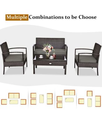 4PCS Patio Rattan Wicker Furniture Set Brown Loveseat Sofa