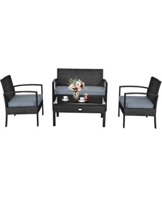 4PCS Patio Rattan Wicker Furniture Set Brown Loveseat Sofa