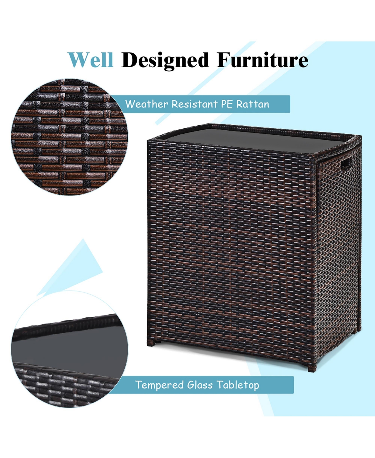 Costway 3PCS Outdoor Patio Rattan Furniture Set Space Saving Garden Deck W/Cushion No Assembly