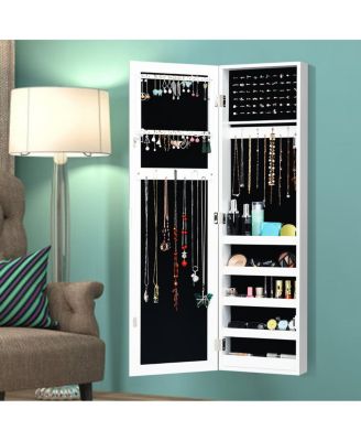Door Mounted Mirrored Jewelry Cabinet Storage Organizer White