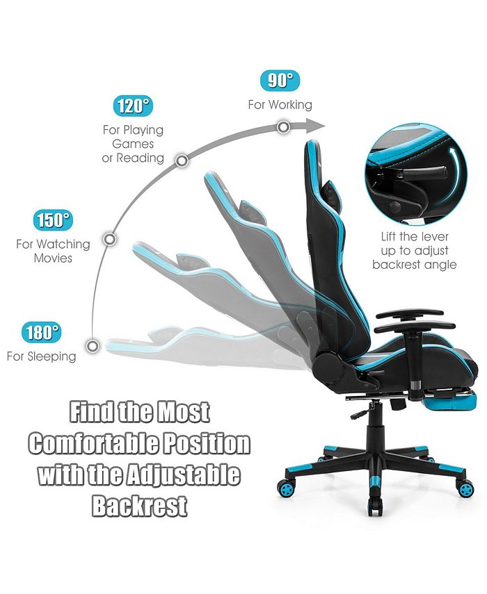 Costway Massage Gaming Chair Reclining Racing Chair with Lumbar Support