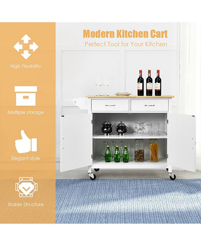 Costway Modern Rolling Kitchen Cart Island Wood Top Storage Trolley