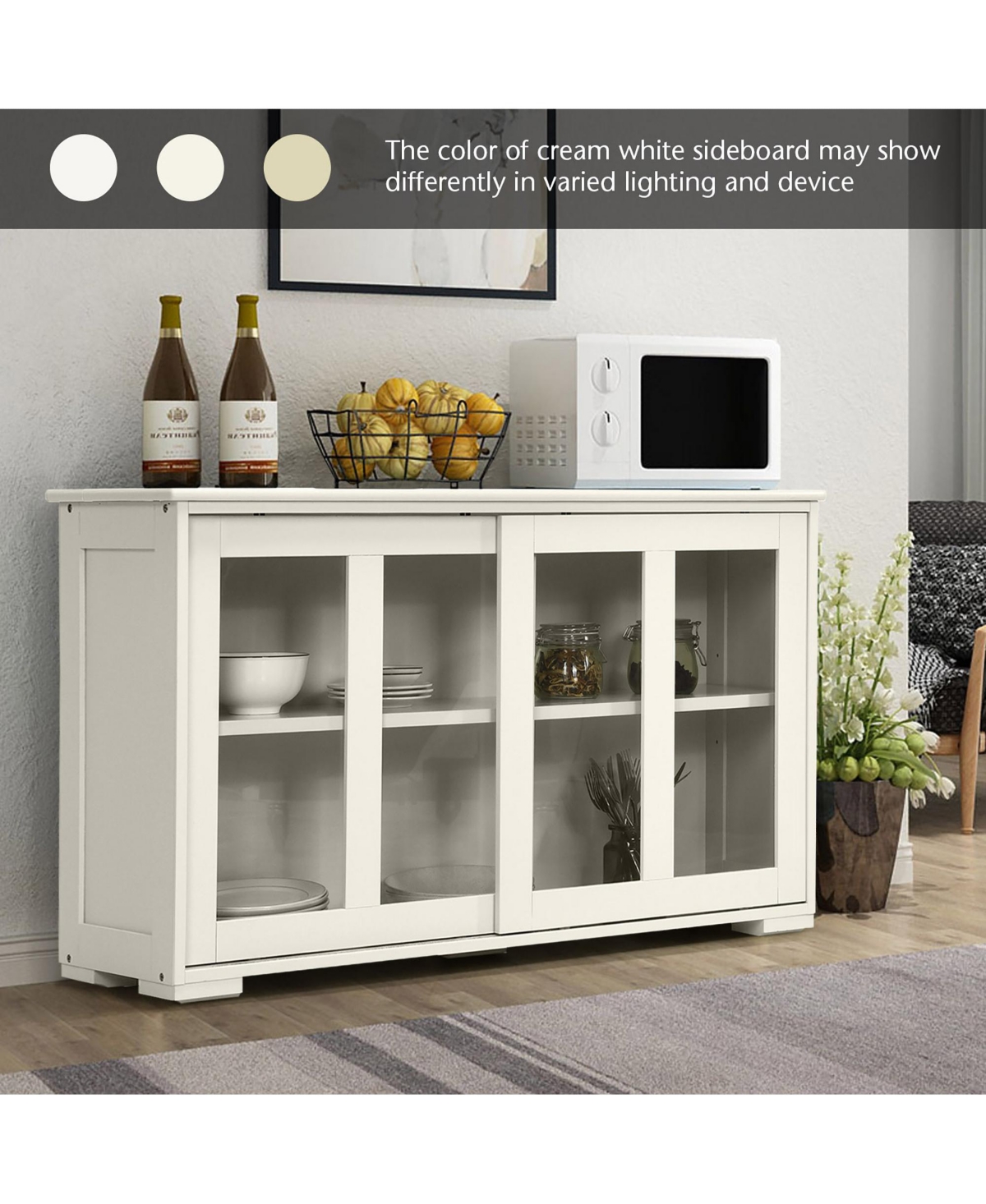 Storage Cabinet Sideboard Buffet Cupboard Glass Sliding Door