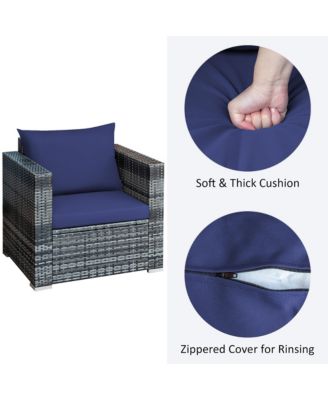 3 PC Patio Rattan Furniture Bistro Set Cushioned Sofa Chair Table