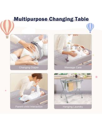 Baby Changing Table Folding Diaper Changing Station w/ Safety Belt & Wheels
