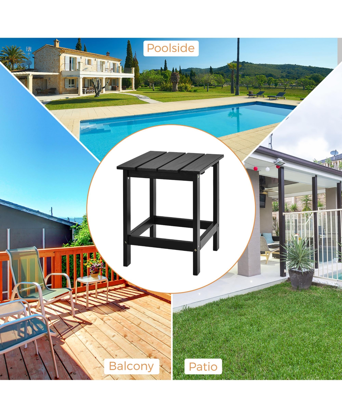 2 Pcs Patio 15'' End Side Coffee Table Square Wooden Slat Deck