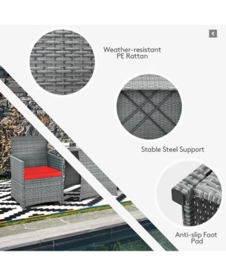 3PCS Patio Rattan Furniture Set Cushioned Sofa Armrest Garden