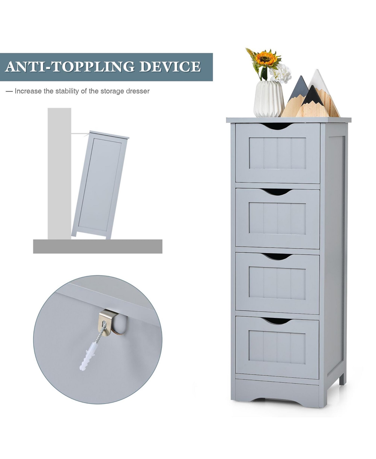 Floor Storage Cabinet Bathroom Organizer Free Standing Drawers