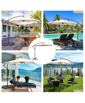 10 FT Patio Offset Umbrella w/8 Ribs Cross Base Tilt