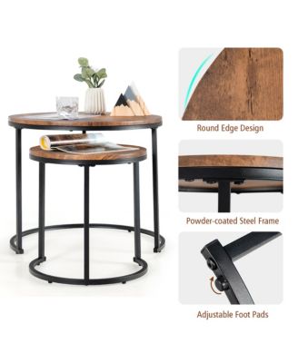 Nesting Coffee Table Set of 2 for Balcony Living Room Modern Round Side Tables