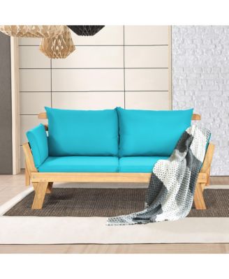Patio Convertible Sofa Daybed Solid Wood Adjustable Thick Cushion
