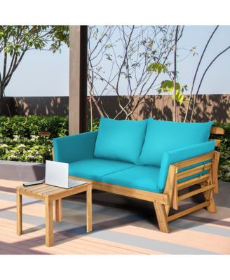 Patio Convertible Sofa Daybed Solid Wood Adjustable Thick Cushion
