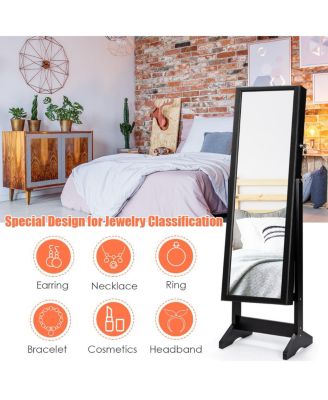 Jewelry Cabinet Stand Mirror Armoire Lockable Organizer Large Storage Box