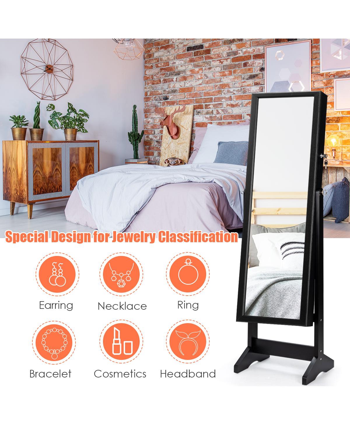 Costway Jewelry Cabinet Stand Mirror Armoire Lockable Organizer Large Storage Box