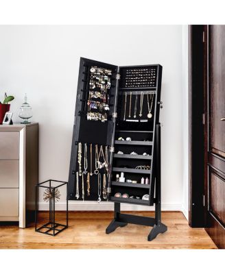 Jewelry Cabinet Stand Mirror Armoire Lockable Organizer Large Storage Box