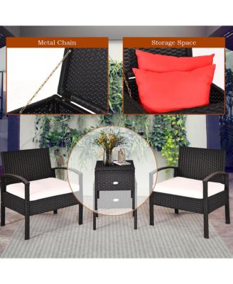 3PC Outdoor Patio Rattan Furniture Set  Coffee Table Cushioned Sofa