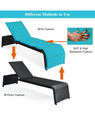 Patio Rattan Lounge Chair Chaise Recliner Back Adjustable Cushioned Garden