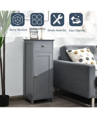 Bathroom Floor Cabinet Wooden Storage Organizer Free-Standing w/ Drawer & Shelf