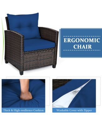 3PCS Patio Rattan Furniture Set Cushioned Sofa Coffee Table Garden