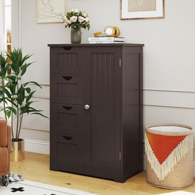 22''L x 12''W x 32''H. Wooden 4 Drawer Bathroom Cabinet Storage Cupboard 2 Shelves Free Standing