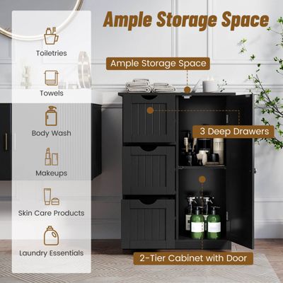  24''(L) x 12''(W) x 32''(H) Bathroom Floor Cabinet Side Storage Cabinet with 3 Drawers and 1 Cupboard