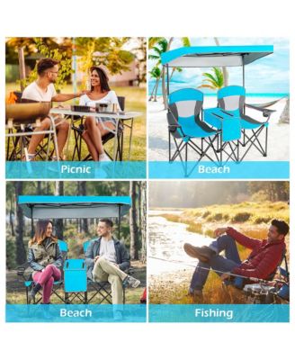 Portable Folding Camping Canopy Chairs w/ Cup Holder Cooler