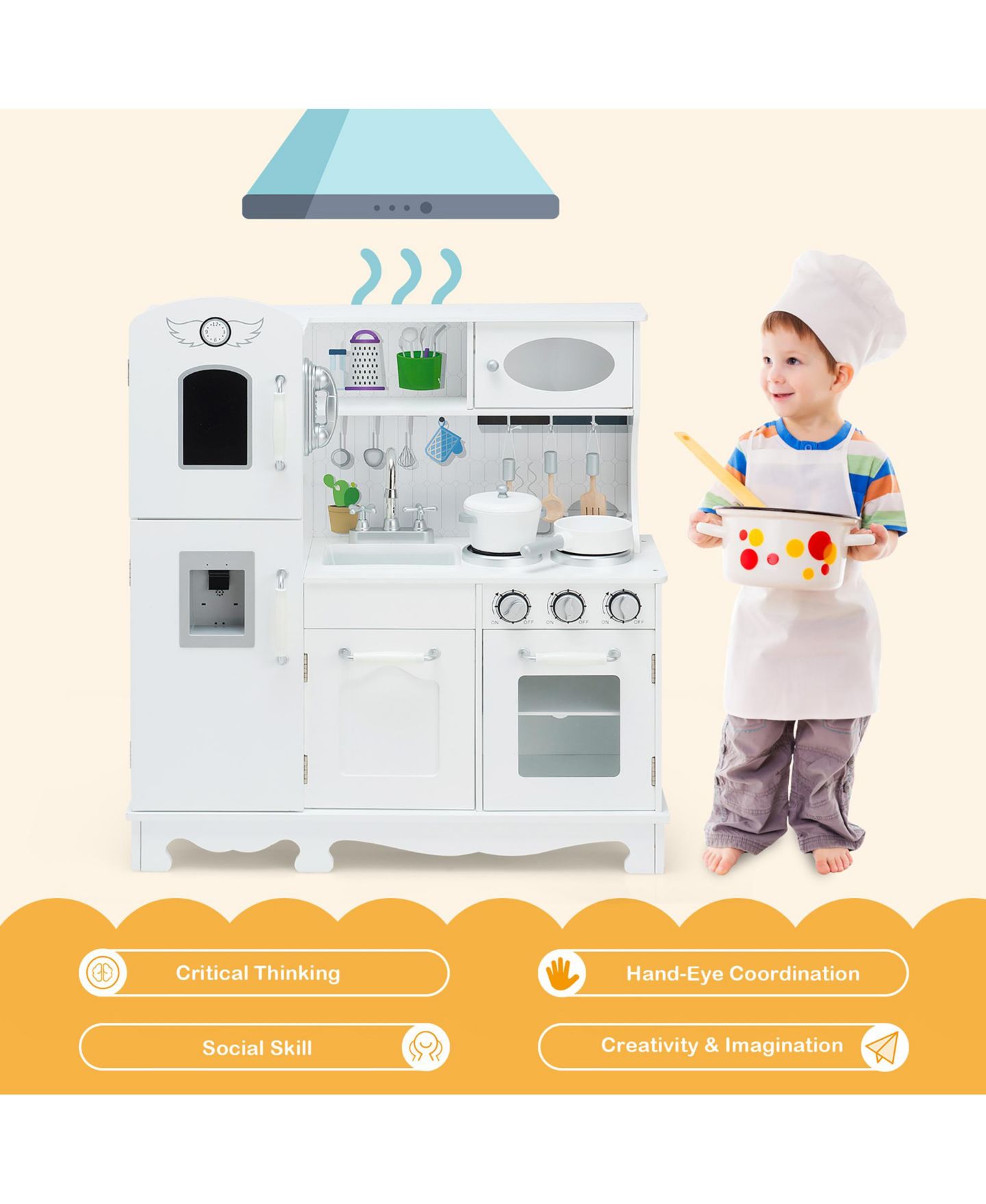 Детские игрушки Costway Play Kitchen with Water Dispenser, 6-Piece Set, Ages 3+ — фото 6