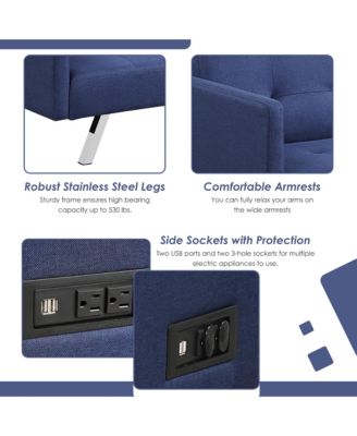 Convertible Futon Sofa Bed Folding Recliner USB Ports&Power Strip