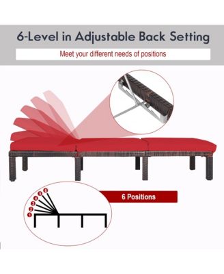 Outdoor Rattan Lounge Chair Chaise Recliner Adjustable Cushioned Patio