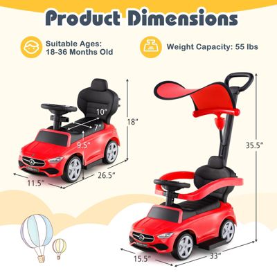 3 in 1 Ride on Push Car Mercedes Benz Toddler Stroller Sliding Car