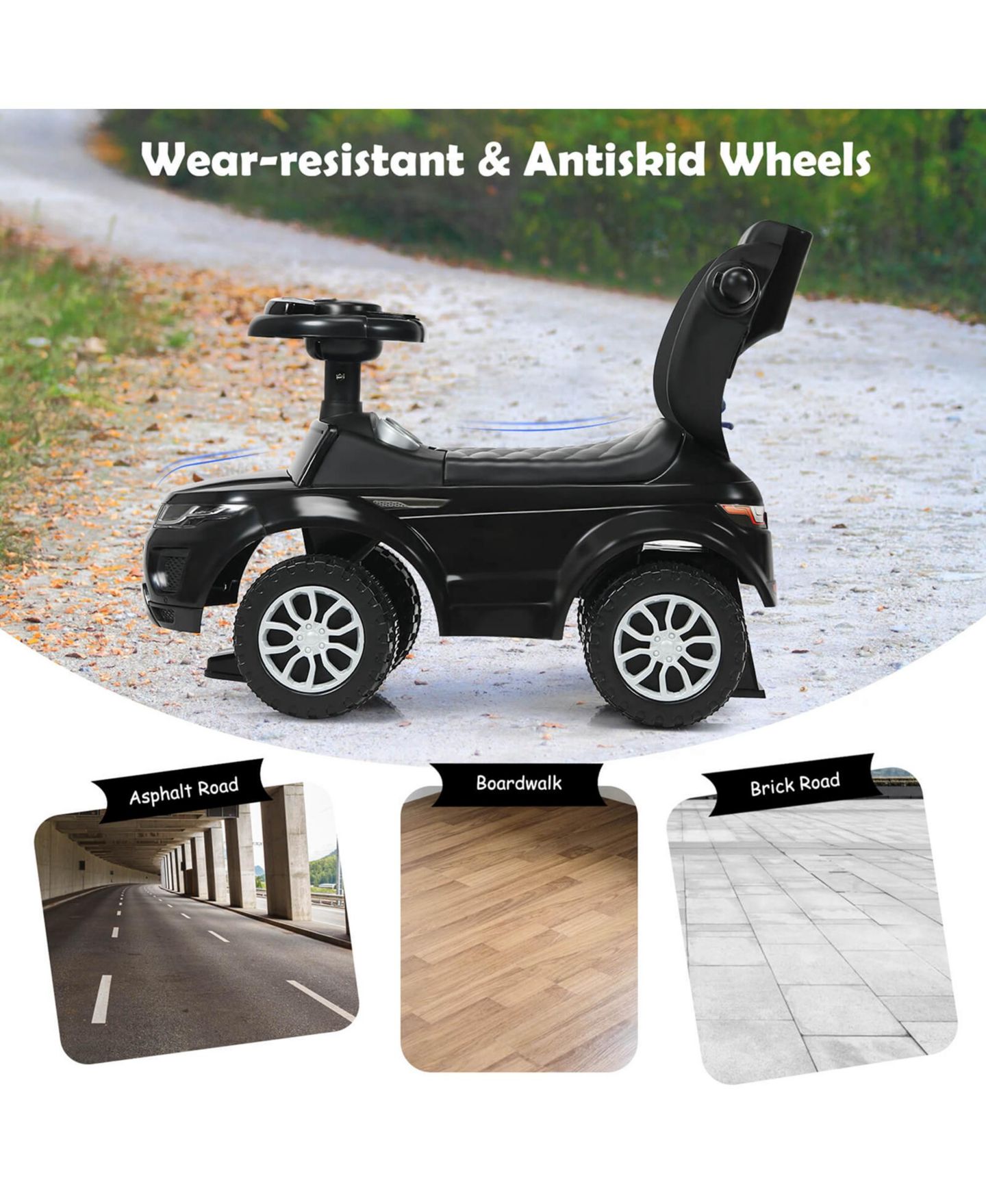 Детская игрушка Costway 3 in 1 Ride-On Push Car with Music, Ages 1+, цвет: Чёрный — фото 5