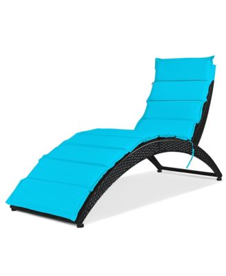 Folding Patio Rattan Lounge Chair Chaise Cushioned Portable Garden Lawn