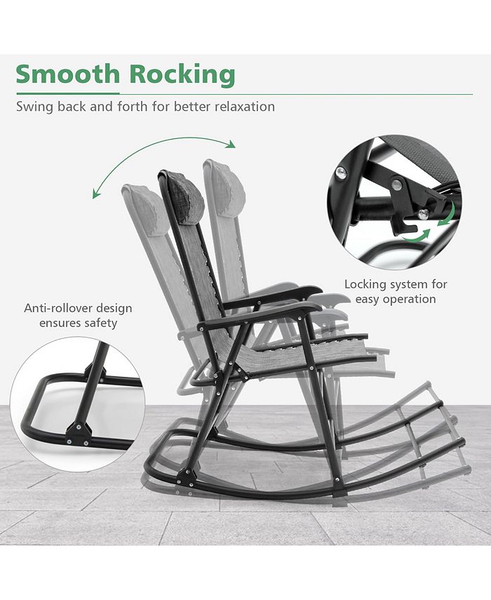 Costway Folding Zero Gravity Rocking Chair Rocker Outdoor Patio Headrest Macy's