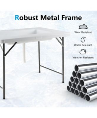 4 Feet Folding Ice Bin Table with Skirt for Camping Picnic Wedding