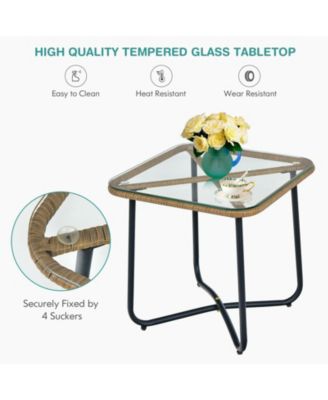 3-Piece Patio Bistro Set with 2 Rattan Chairs and Square Glass Coffee Table