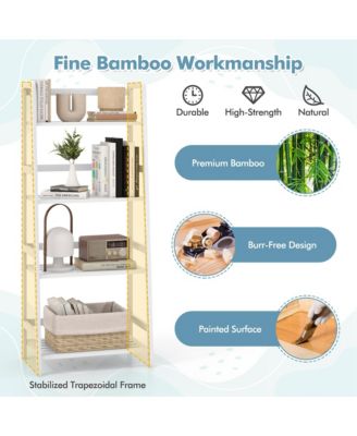 Multifunctional 4 Shelf Bamboo Bookcase Ladder Plant Flower Stand Rack Storage