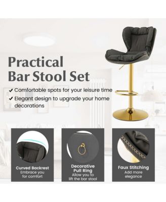 Adjustable Bar Stool Set of 2 Leathaire Bar Chairs with Padded Seat & Footrest