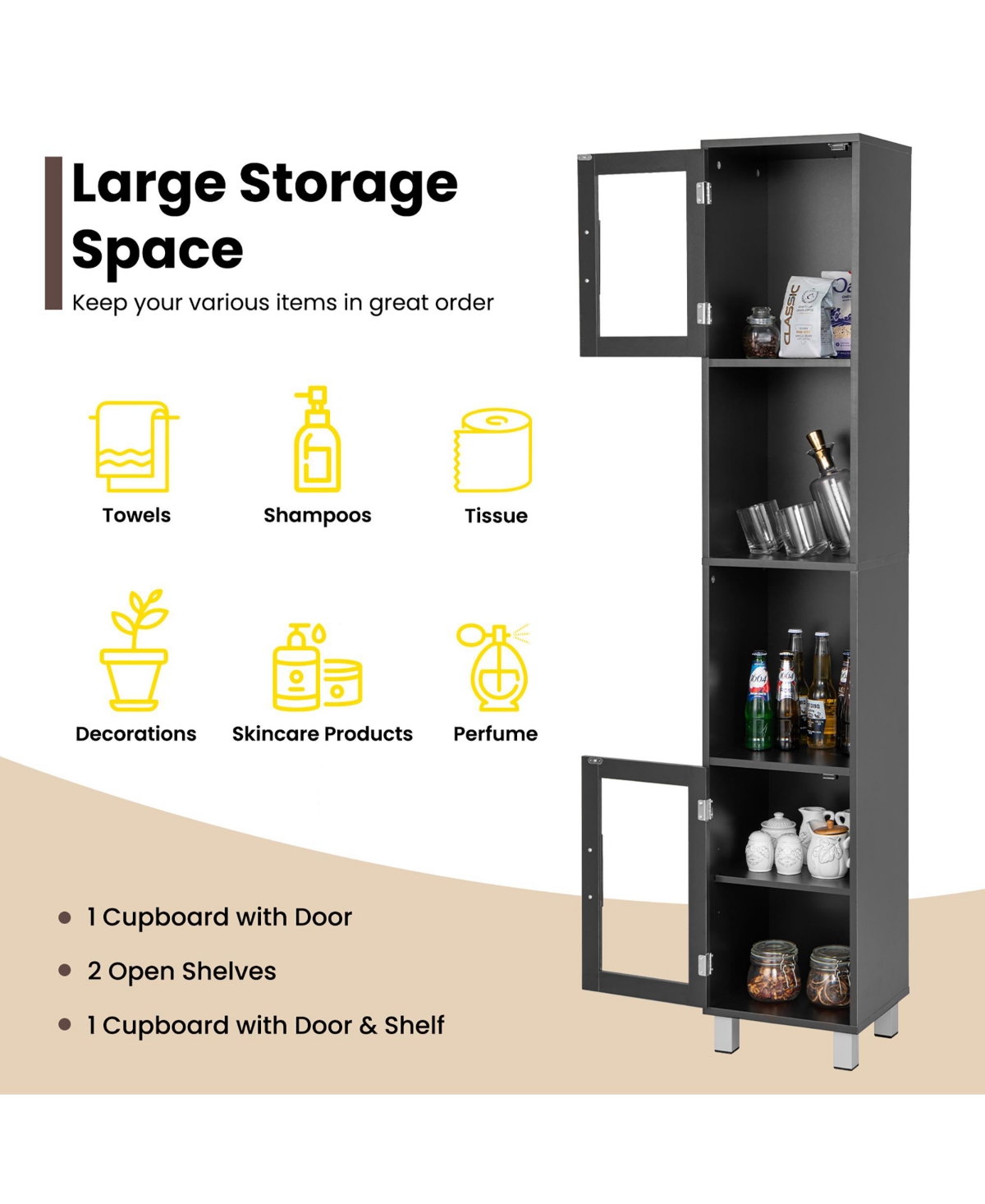 Costway 71'' Tall Tower Bathroom Storage Cabinet Organizer Display Shelves Bedroom